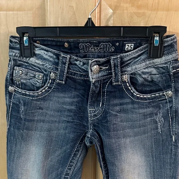 Miss Me Low Rise Boot Cut Jeans with Silver Sequin Detail - Picture 5 of 7